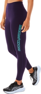 ASICS Leggings Vintage Shiny Spandex Old Logo Violet Turquoise 80s Size L  or XL 