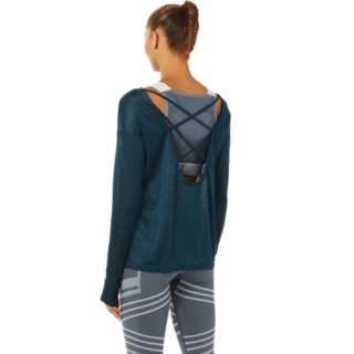 WOMEN'S OPEN BACK LONG SLEEVE TOP, French Blue, T-Shirts & Tops