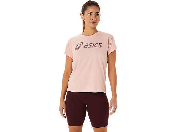Image 1 of 5 of Women's Frosted Rose/Deep Mars ASICS BIG LOGO TEE III Women's Sports Short Sleeve Shirts
