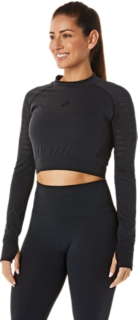 Women's SEAMLESS LS CROP TOP, Velvet Pine