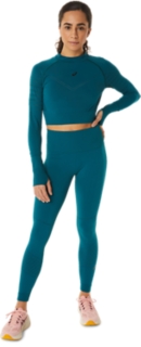 Women's SEAMLESS LS CROP TOP, Velvet Pine, Long Sleeve Tops