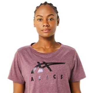 WOMEN S ASICS STRIPES SHORT SLEEVE BOXY TEE Deep Mars Heather T Shirts Tops ASICS