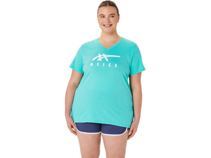 WOMEN'S ASICS STRIPES V-NECK | Aurora Green Heather | T-Shirts & Tops |  ASICS