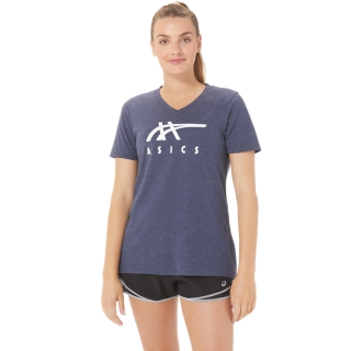 WOMEN'S ASICS STRIPE VNECK | Digital Aqua Heather | T-Shirts 