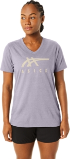 WOMEN'S ASICS STRIPES V-NECK