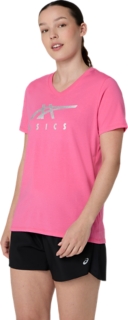 WOMEN'S ASICS STRIPES V-NECK, Lotus Pink 3