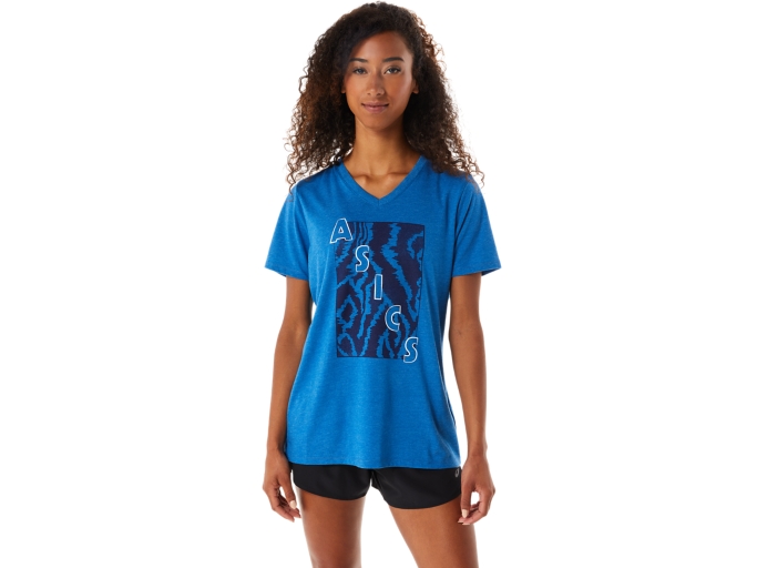 WOMEN'S SHORT SLEEVE ASICS PRINT V-NECK | Lake Drive Heather | T-Shirts &  Tops | ASICS