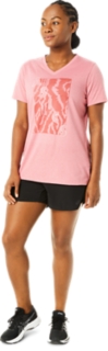 WOMEN'S SHORT SLEEVE ASICS PRINT V-NECK