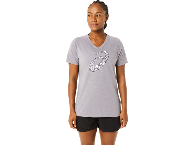 WOMEN'S SHORT SLEEVE ASICS CHERRY BLOSSOM VNECK | Lavender Grey Heather |  T-Shirts & Tops | ASICS