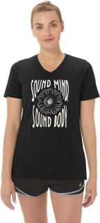 WOMEN'S SUNFLOWER SLOGAN V-NECK | Performance Black | T-Shirts