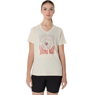 WOMEN'S SUNFLOWER SLOGAN V-NECK | Oatmeal Heather | T-Shirts & Tops | ASICS