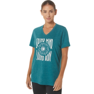 WOMEN'S SUNFLOWER SLOGAN V-NECK, Velvet Pine Heather