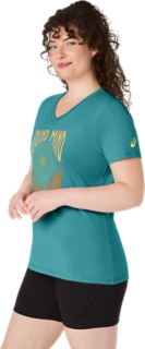 WOMEN'S SUNFLOWER SLOGAN V-NECK, Techno Cyan 3