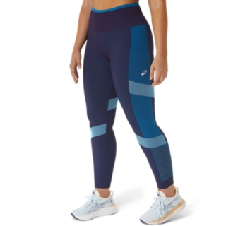 ASICS WOMEN'S NAGINO SEAMLESS LEGGINGS - NAVY/SKY BLUE