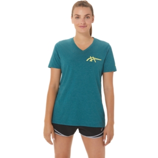 WOMEN'S ASICS 1977 HERITAGE AMERICANA V-NECK | Velvet Pine | & Tops