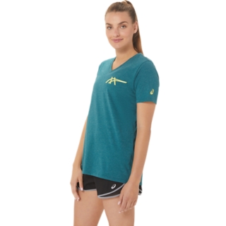 WOMEN'S ASICS 1977 HERITAGE AMERICANA V-NECK | Velvet Pine Heather