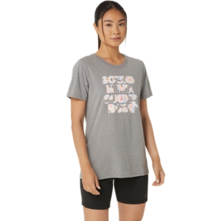 ASICS WOMEN'S HIBISCUS SLOGAN CREW | Medium Grey Heather | T