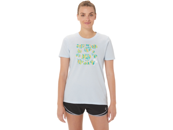 ASICS WOMEN'S HIBISCUS SLOGAN CREW | Soft Sky | T-Shirts & Tops