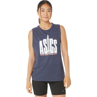 WOMEN'S ASICS NYC CITYSCAPE RUN MUSCLE TEE | Peacoat Heather 