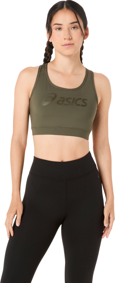 Женские спортивные бра Essential ASICS Logo Padless Bra, цвет: Тёмный оливковый