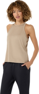 Image 3 of 6 of Women's GREIGE HEATHER REFINED TEXTURE SLEEVELESS TOP Women's Tank Tops