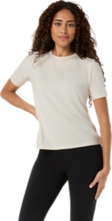 Alternative image view of REFINED TEXTURE SHORT SLEEVE TOP,  CREAM