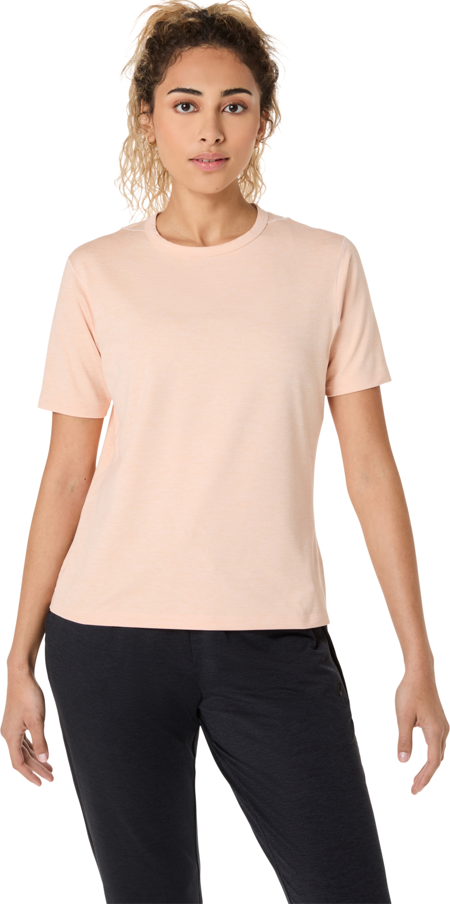 Женский топ ASICS Refined Texture Short Sleeve Top, цвет: Жемчужный розовый меланжевый — фото 1