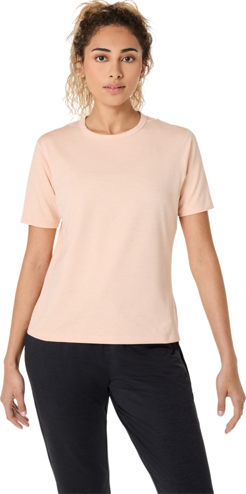 Женский топ ASICS Refined Texture Short Sleeve Top, цвет: Жемчужный розовый меланжевый