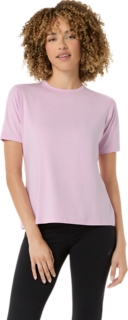 Alternative image view of REFINED TEXTURE SHORT SLEEVE TOP,  HAZY LILAC HEATHER