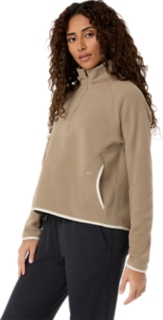 REFINED TEXTURE FLEECE HALF ZIP LONG SLEEVE TOP, Greige 3