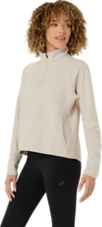 REFINED TEXTURE FLEECE HALF ZIP LONG SLEEVE TOP | Women | Oatmeal