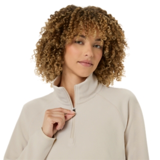 REFINED TEXTURE FLEECE HALF ZIP LONG SLEEVE TOP | Women | Oatmeal