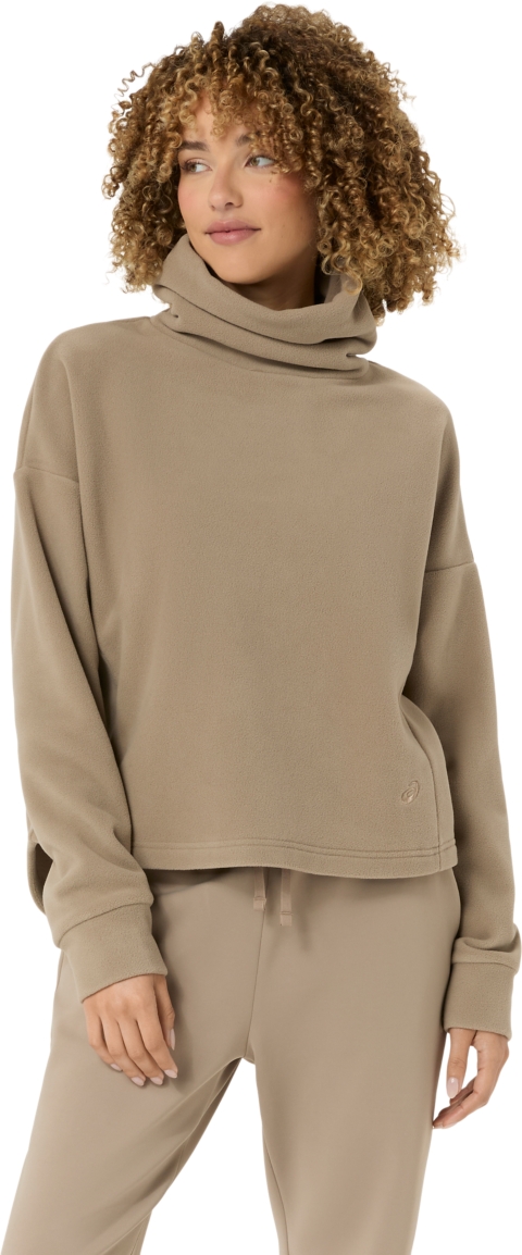 Женский топ ASICS Nagino Refined Texture Fleece Top, цвет: Серо-бежевый