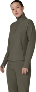 WOMEN'S RIB HALF ZIP, Dark Olive 3