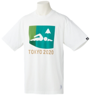 Tシャツ 東京オリンピックスポーツピクトグラム ホワイト マラソンスイミング メンズ Tシャツ ポロシャツ Asics