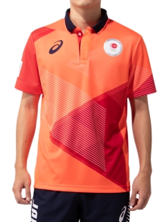 Polo Shirt Joc Emblem オリンピック日本代表選手団エンブレム Sunrise Red メンズ Tシャツ ポロシャツ Asics