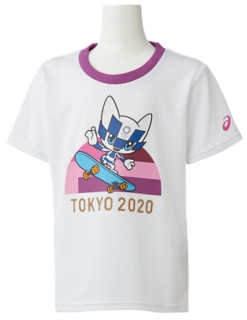 Kids Tシャツ 東京オリンピックマスコット ホワイト スケートボード キッズ Tシャツ ポロシャツ Asics