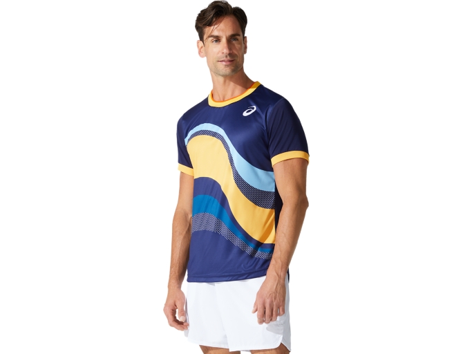 ■asics■ man coat graphic tee 2041A304021 MEN'S COURT GRAPHIC TEE | Men | Digital Aqua/Brilliant White