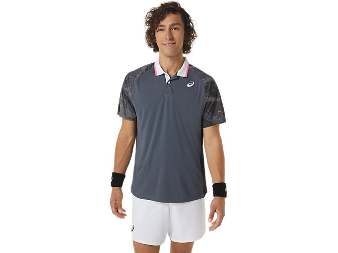 Image 1 of 7 of Men's Carrier Grey COURT GRAPHIC POLO-SHIRT Men's Sports Short Sleeve Shirts