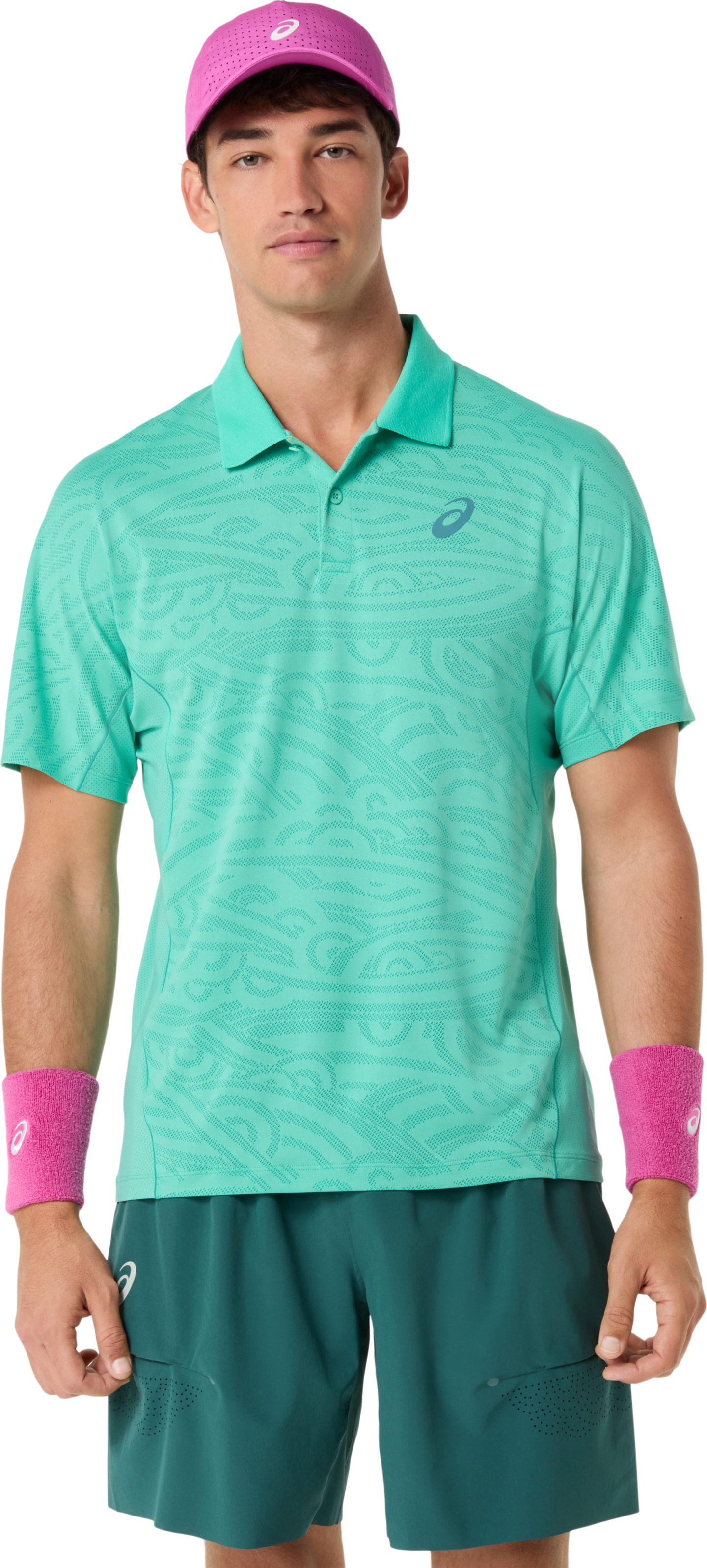 Мужской топ ASICS Match Jacquard Polo Short Sleeve Top, цвет: Зелёный — фото 1