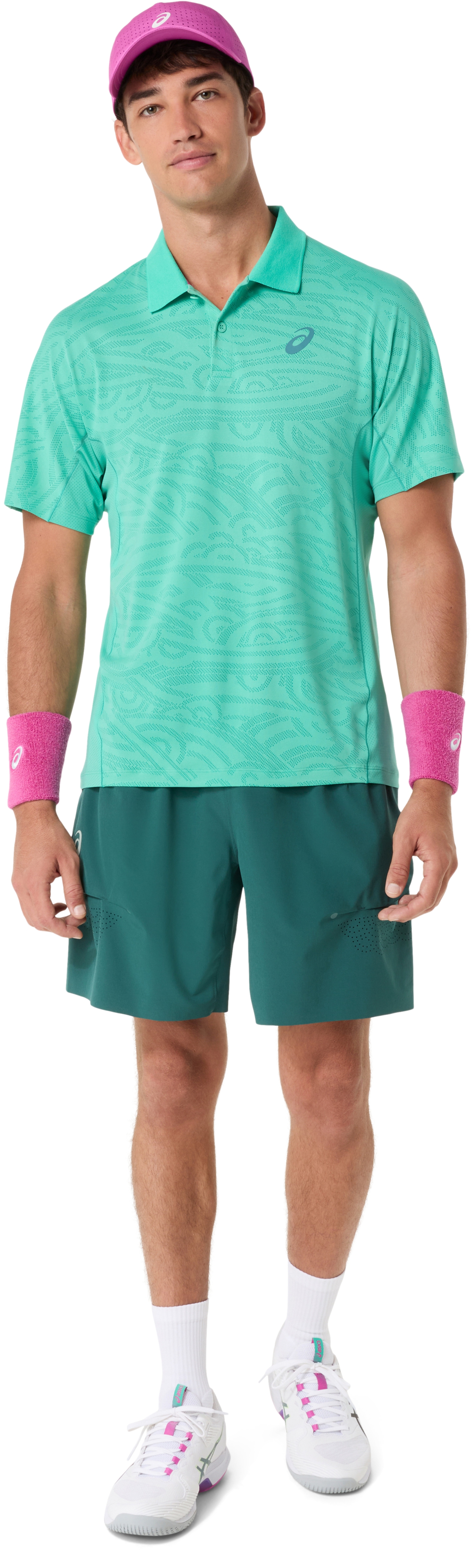 Мужской топ ASICS Match Jacquard Polo Short Sleeve Top, цвет: Зелёный — фото 6