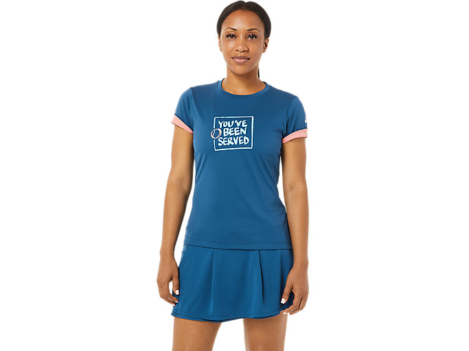 Image 1 of 6 of Women's Light Indigo WOMEN COURT GRAPHIC TEE Women's Sports Short Sleeve Shirts
