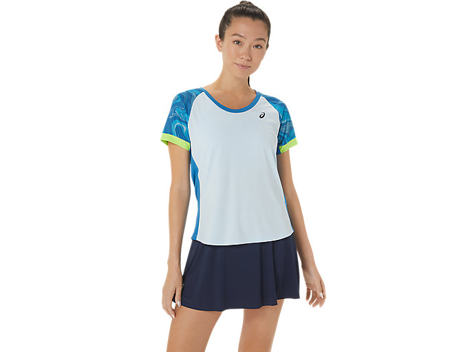 Image 1 of 5 of Women's Reborn Blue/Sky COURT GRAPHIC SS TOP Women's Sports Short Sleeve Shirts