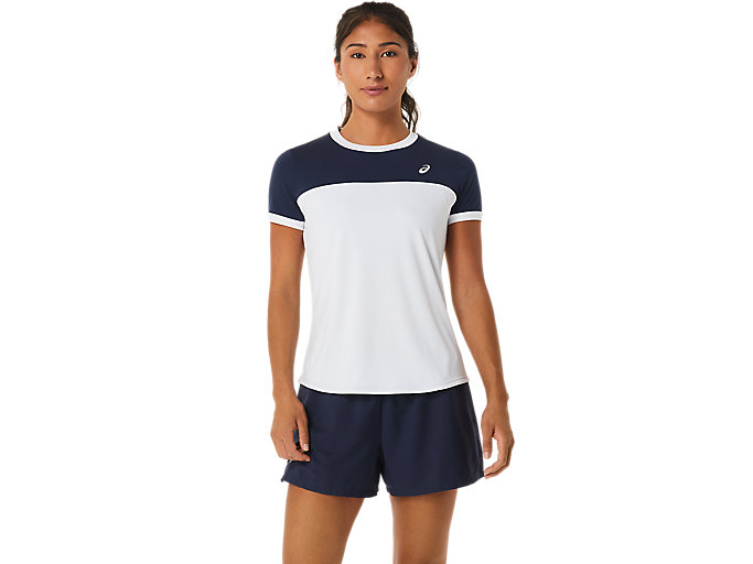 Image 1 of 5 of Women's Brilliant White/Midnight COURT SHORT SLEEVED TOP Womens Tennis Clothing