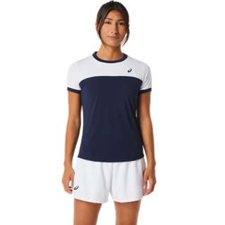 Women's WOMEN COURT SS TOP, Midnight/Brilliant White, Short Sleeve Shirts