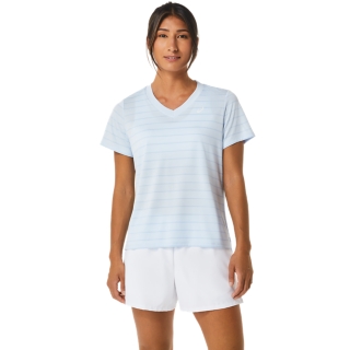 WOMEN'S COURT STRIPE SHORT SLEEVE TOP, Soft Sky, T-Shirts & Tops