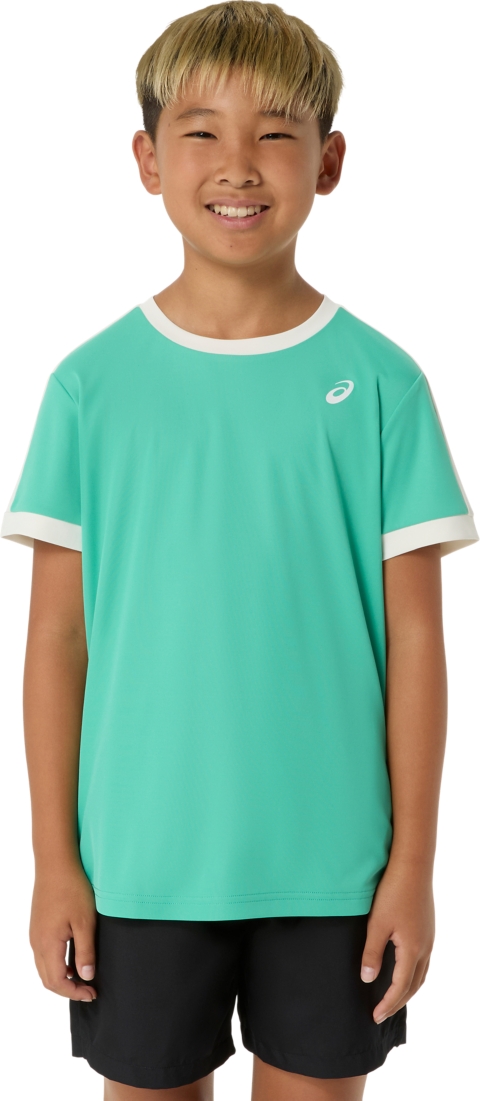 Топ ASICS Tennis Short Sleeve для мальчиков, цвет: Зелёный