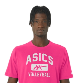 UNISEX ASICS VOLLEYBALL GRAPHIC TEE, Hot Pink, Unisex Short Sleeve Shirts