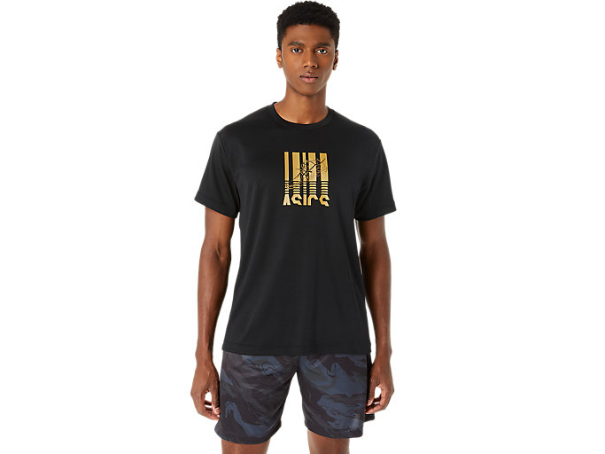 Image 1 of 7 of ユニセックス パフォーマンスブラック×ゴールド ドライプリント半袖シャツ メンズ Tシャツ・ポロシャツ