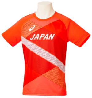 陸上日本代表レプリカtシャツ サンライズレッド メンズ Tシャツ ポロシャツ Asics